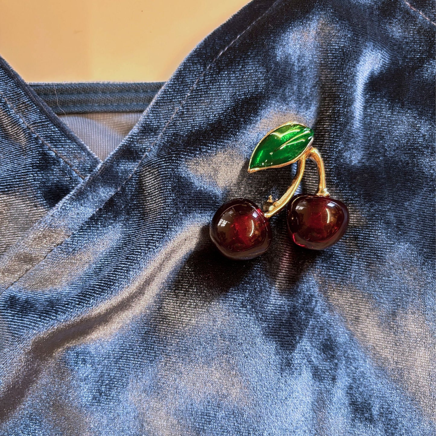 Cheeky Cherries Brooch | 1.45" Wide Pin in Metal Alloy with Gold Finish