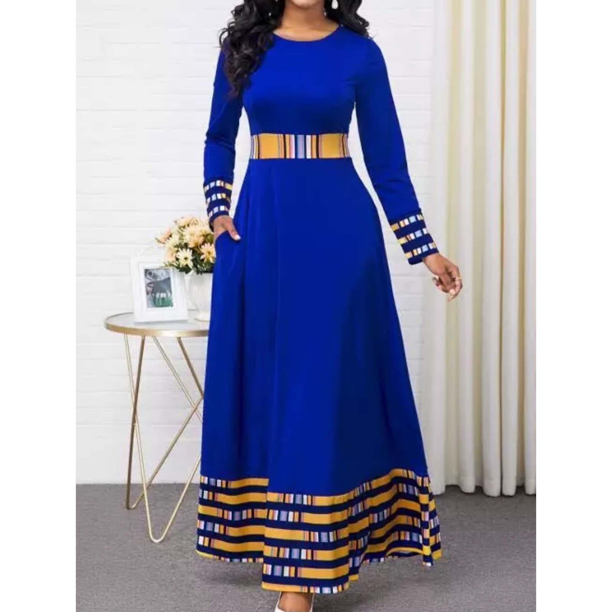 African Dresses | Dashiki Formal Long Sleeved Maxi Dress Small / Blue African Dresses | Dashiki Formal Long Sleeved Maxi Dress Small / Blue