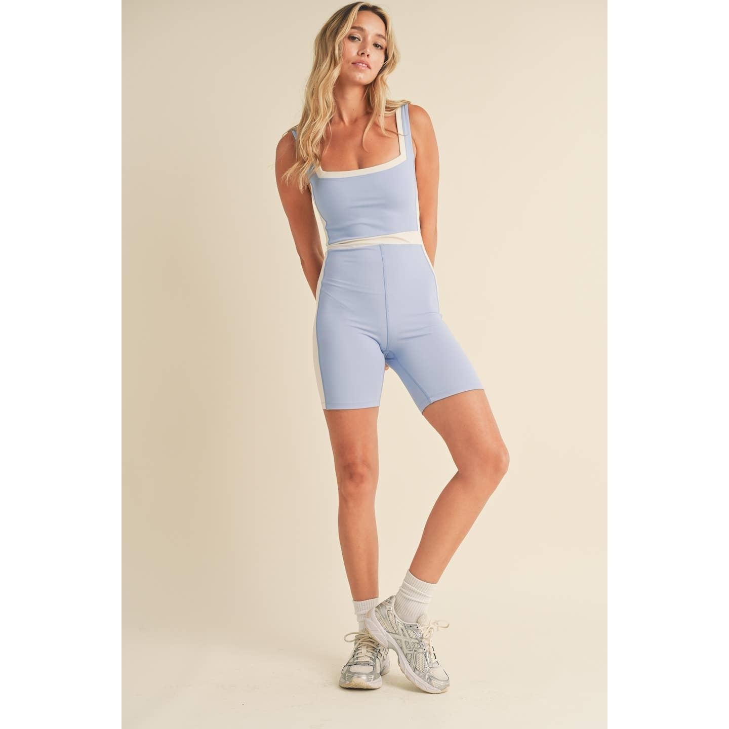 Color Block Romper in Blue [Sizes S-L]