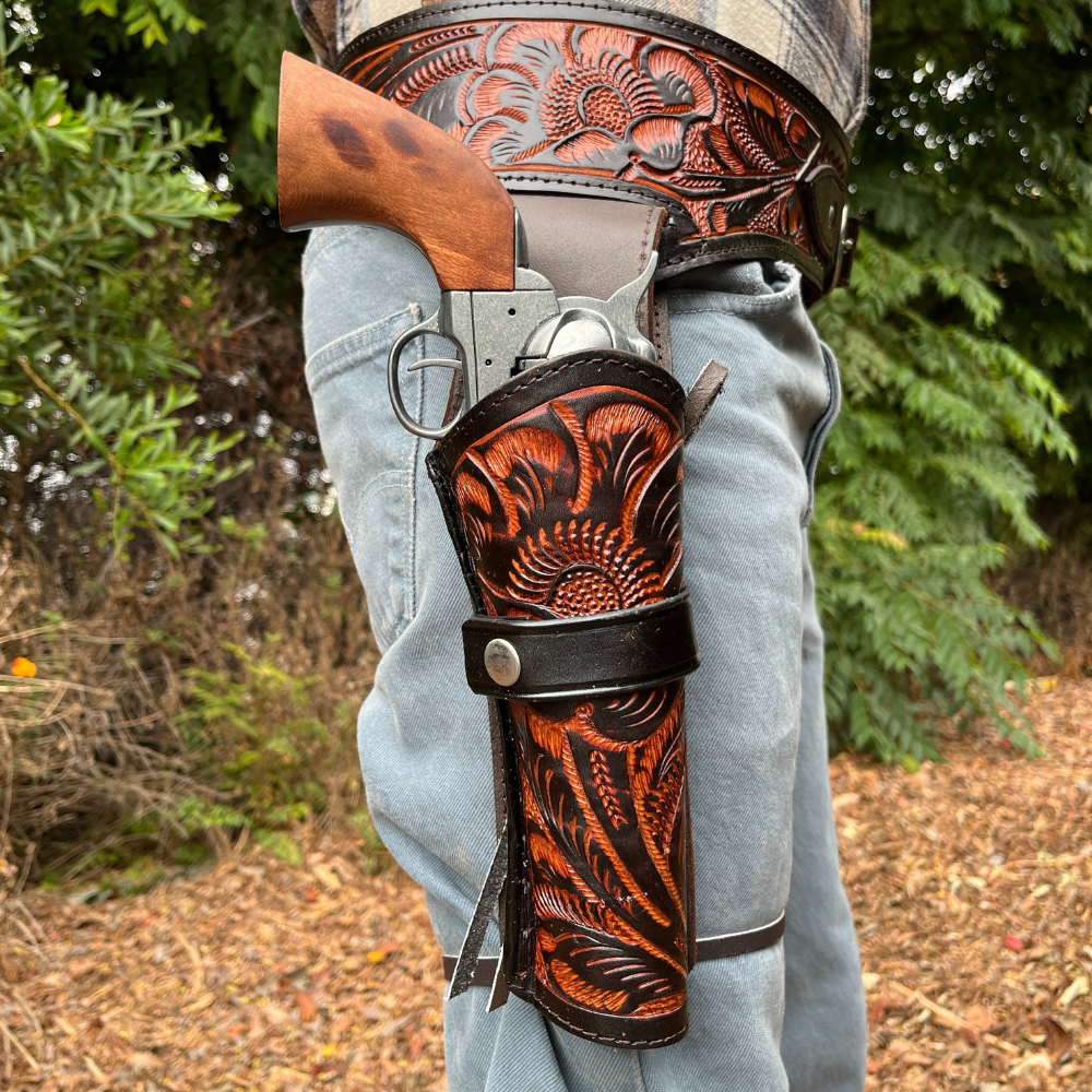 38 / 357 Caliber Revolver Leather Holster Belt - Brown - Osadia Concept Store