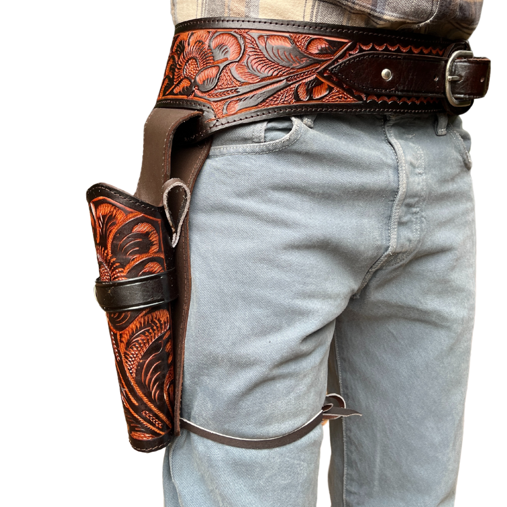 22 Caliber Western Leather Holster Belt - Brown - Osadia Concept Store