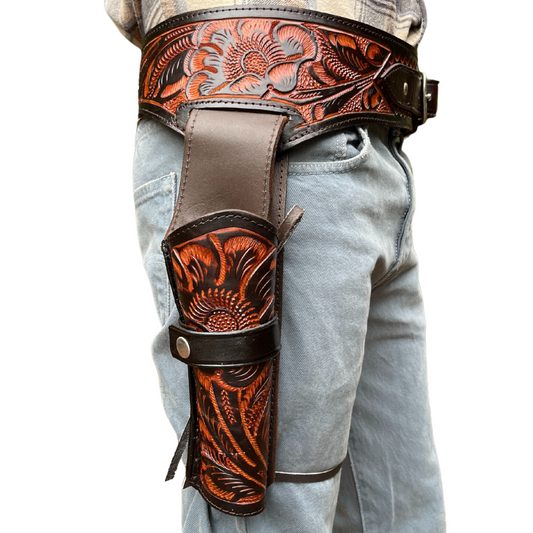 38 / 357 Caliber Revolver Leather Holster Belt - Brown - Osadia Concept Store