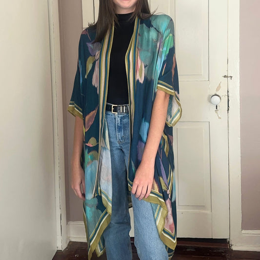 Conspicuous Floral Kimono - Cobalt Blue