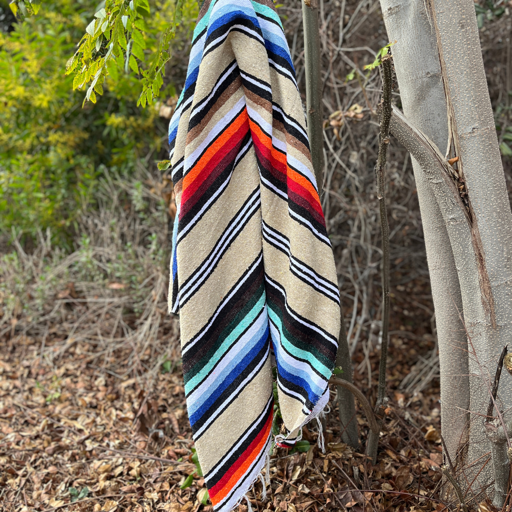 100% Cotton Mexican Blanket - Tan Natural