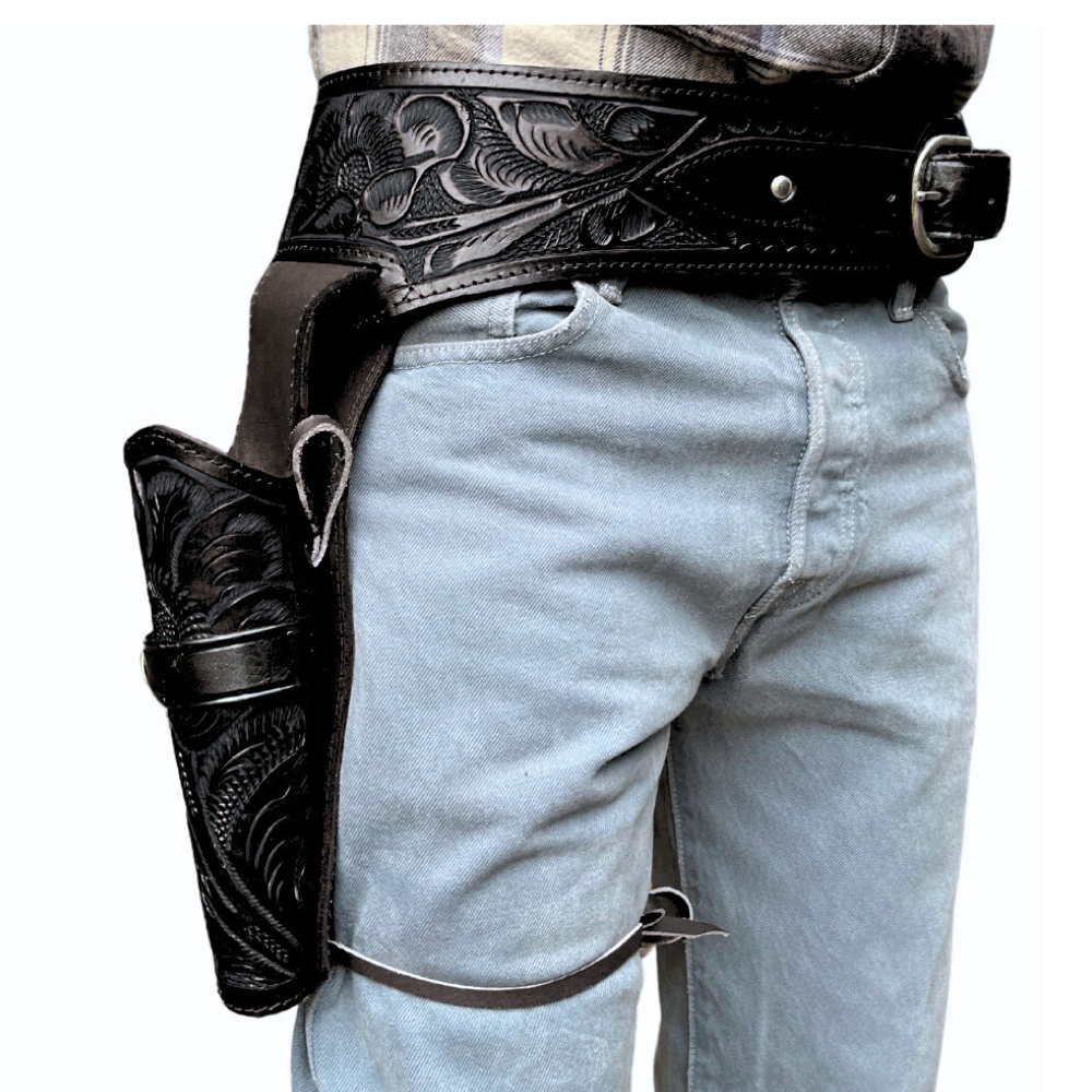 44/45 Caliber Revolver Leather Holster Belt - Black - Osadia Concept Store