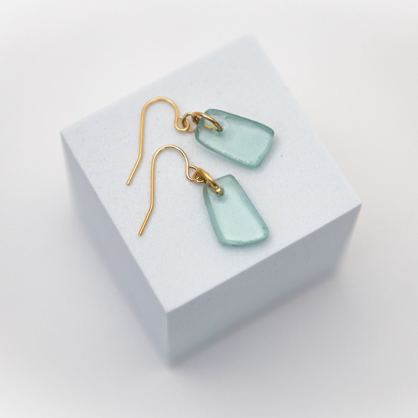 See Me Through Earrings | Repurposed Auto Windshield Glass in Aqua & Black | Gold Plated Ear Wire