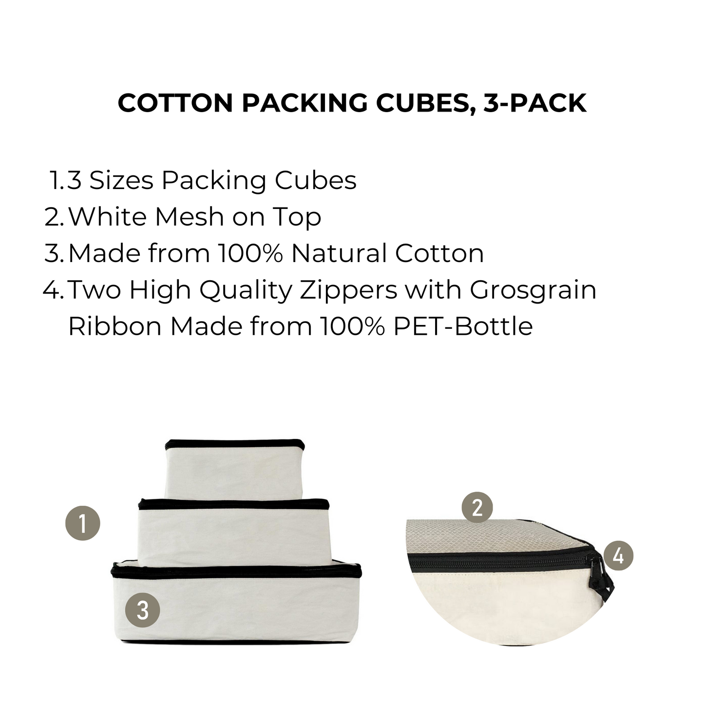 Personalized Packing Cubes, 3-pack Cream