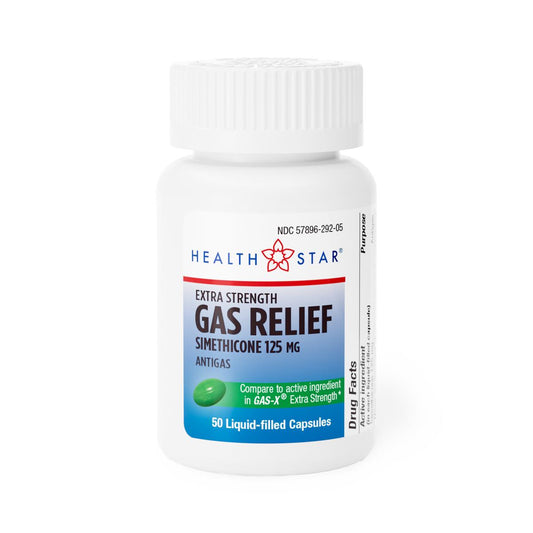 HEALTH STAR Extra Strength Gas Relief Softgels, 125 mg Simethicone, 50 Count