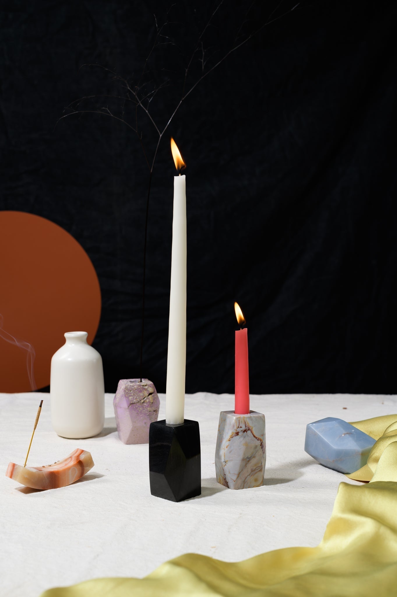 Gemstone faceted candelabra Black Onyx