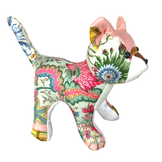 Chinoiserie Vintage Silk Scarf Patchwork Kitten