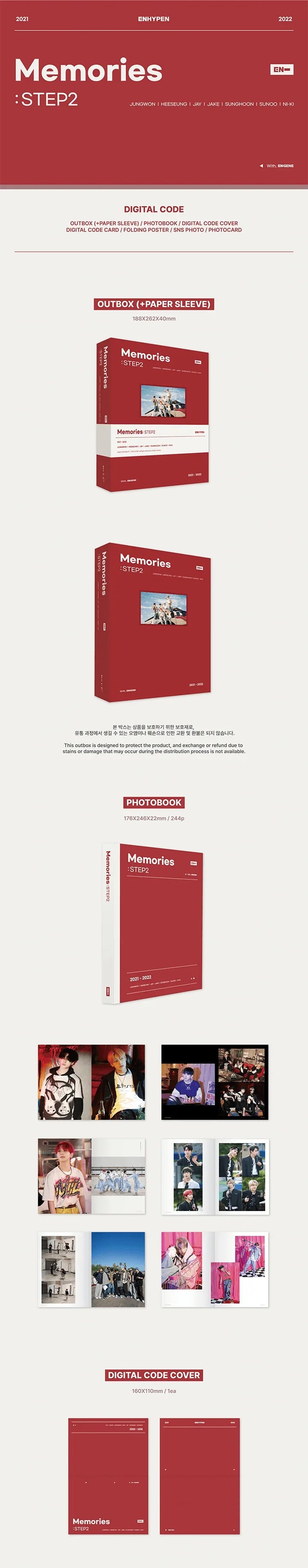ENHYPEN - Memories Step 2 Digital Code + DVD + Pieces Of Memories [2021-2022] Set