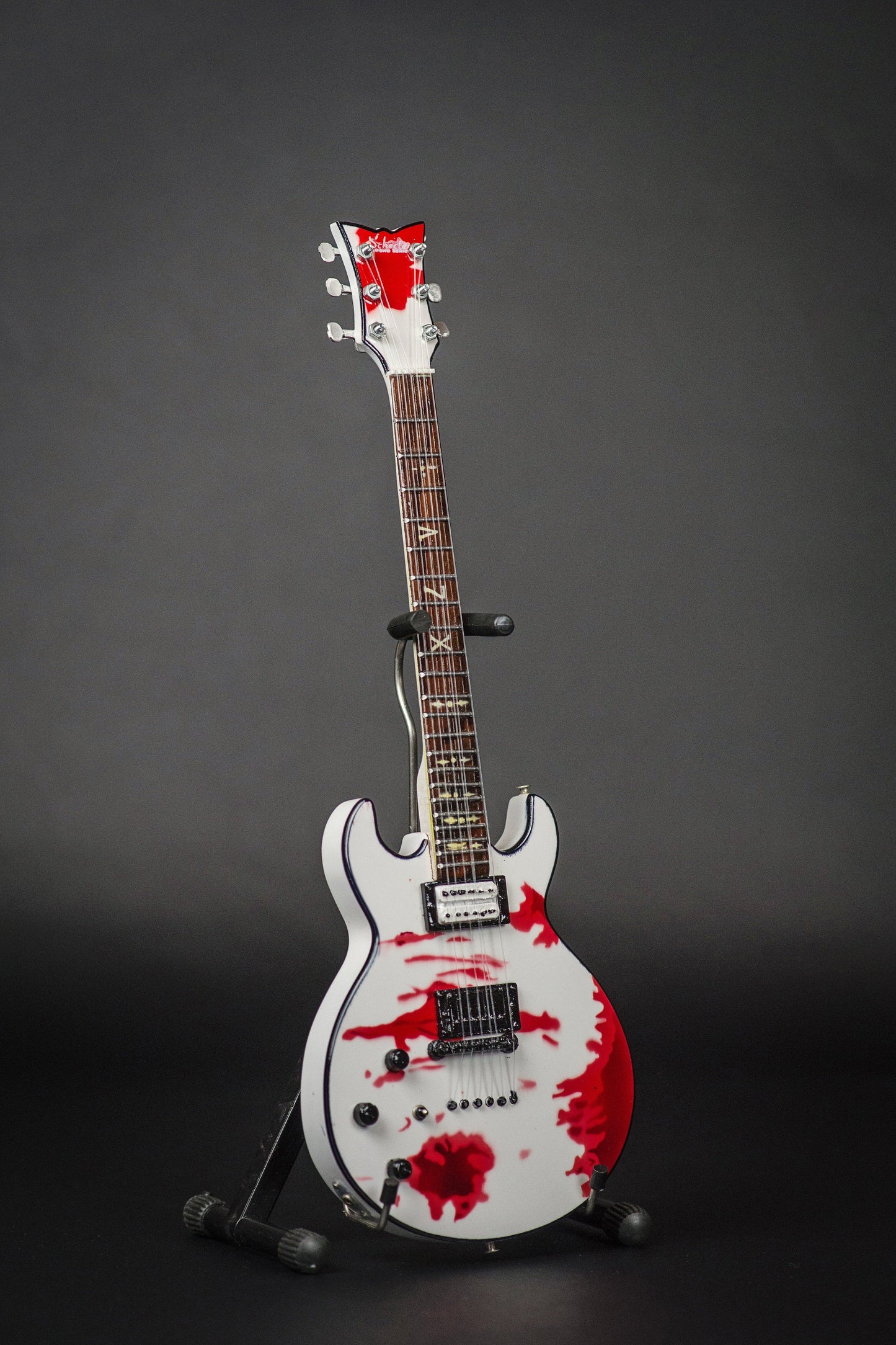 Officially Licensed Zacky Vengeance Blood Splat Schecter Mini Guitar Replica Model - Avenged Sevenfold