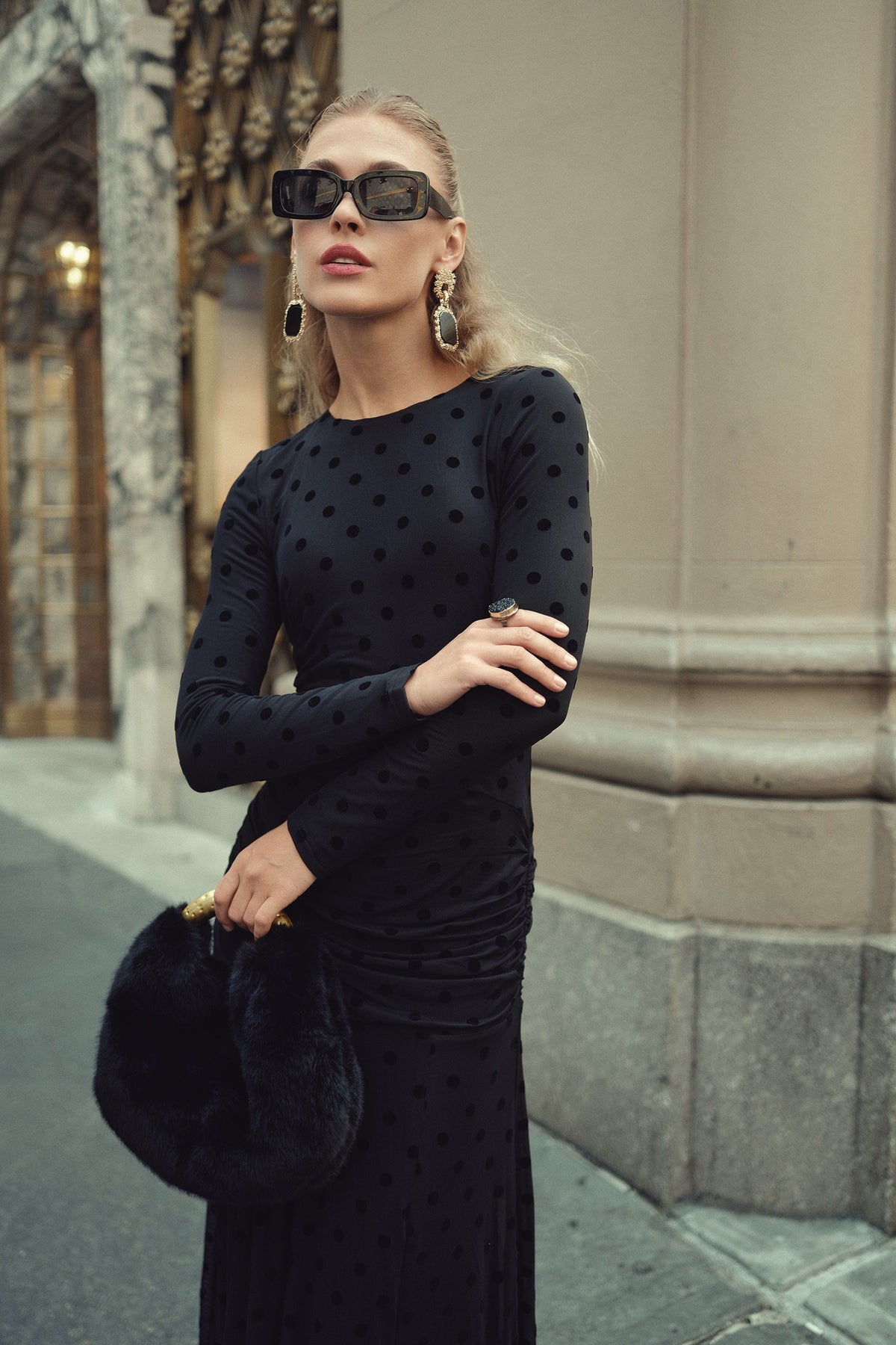 Verona Mesh Dot Dress- Black