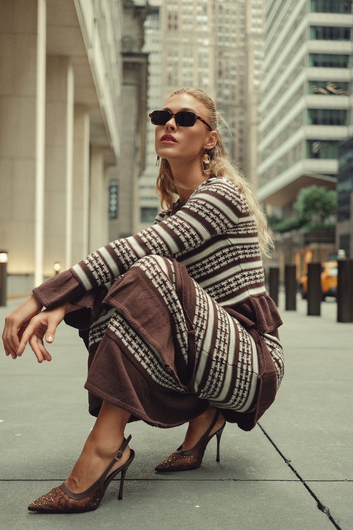 Crochet Knit Skirt- Chocolate and Cream