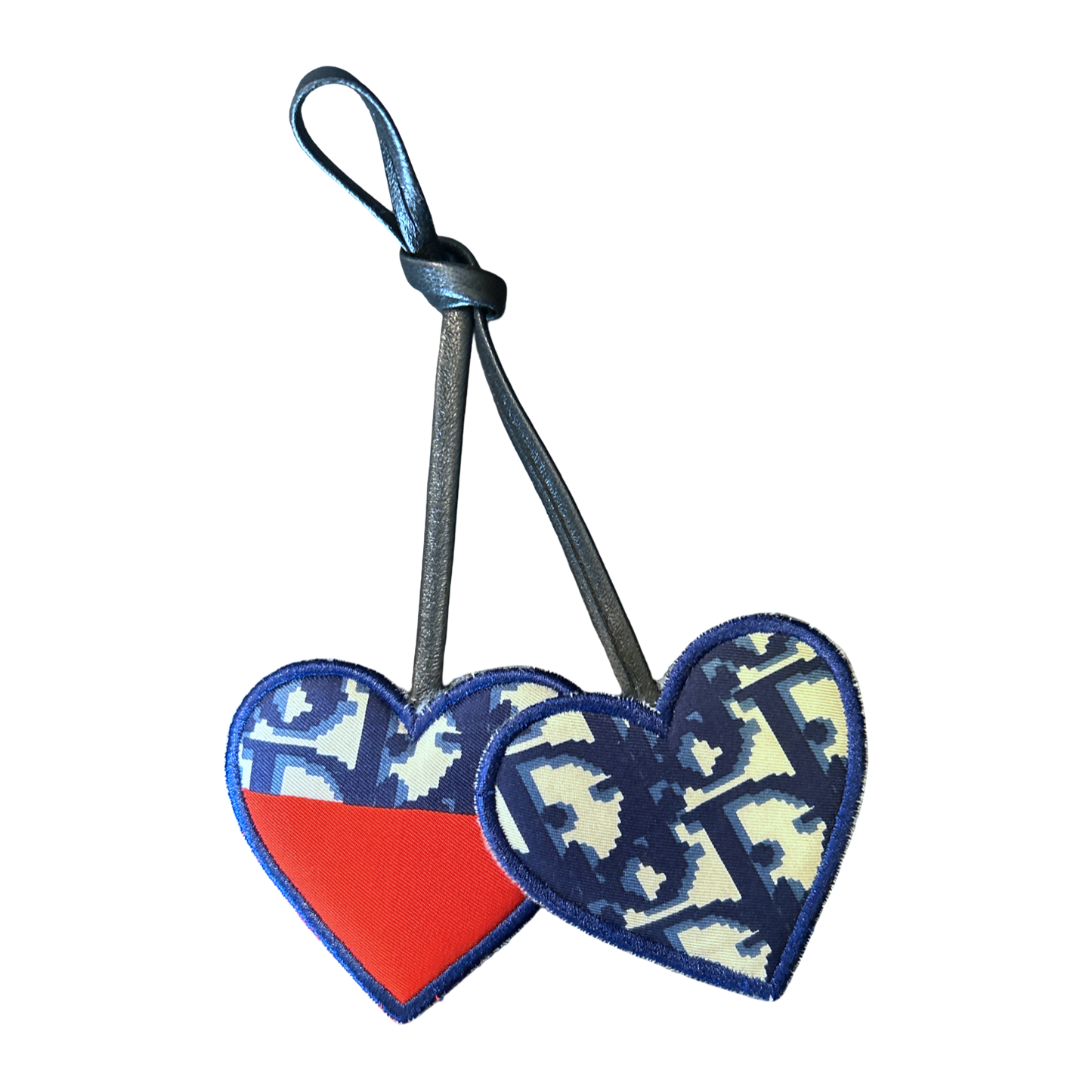 Trotter Blue Silk Scarf Double Heart Bag Charm