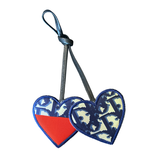 Trotter Blue Silk Scarf Double Heart Bag Charm