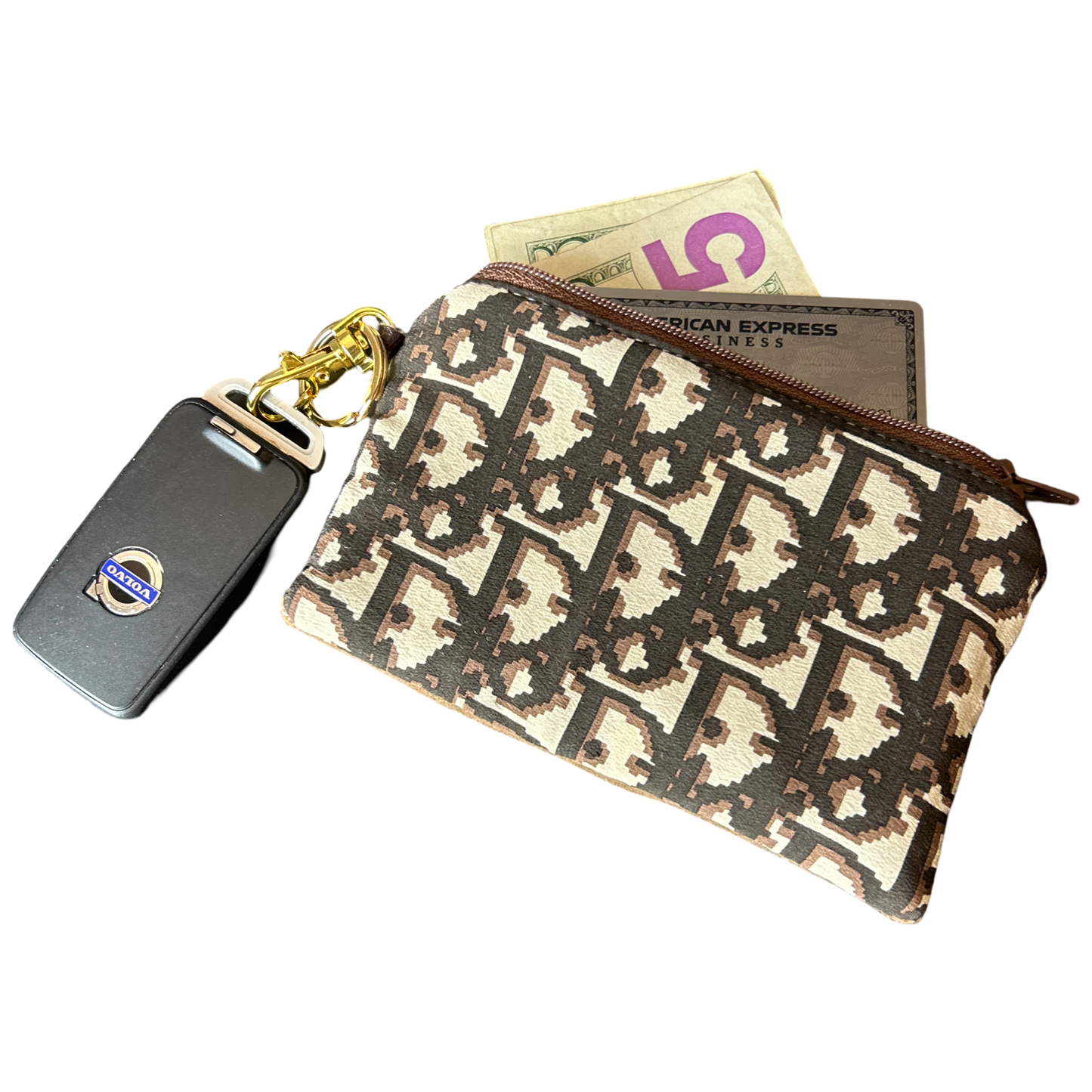 Trotter Brown Vintage Silk Scarf Coffee Run Keychain Bag