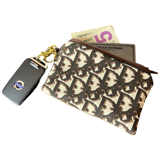 Trotter Brown Vintage Silk Scarf Coffee Run Keychain Bag