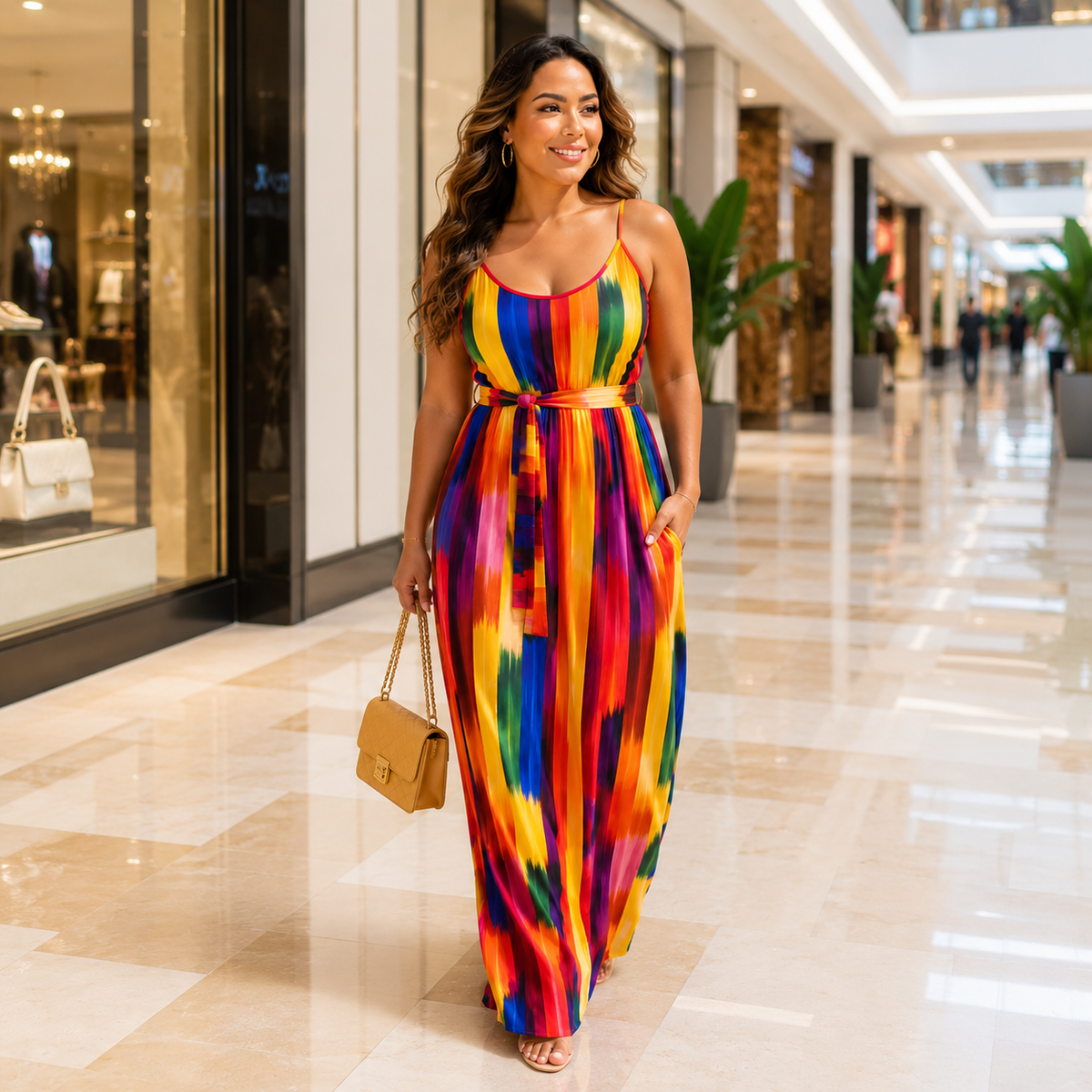 Duma Mbili Sleeveless Striped Maxi Dress with Matching Belt & Pockets