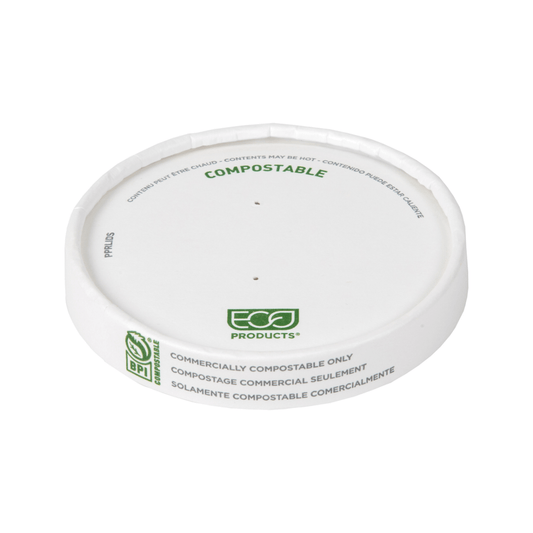 Eco-Products GreenStripe Renewable & Compostable Paper Lid, Small 90mm, Fits 8-10 oz Paper Food Containers (QTY 500), SKU EP-PPRLIDS