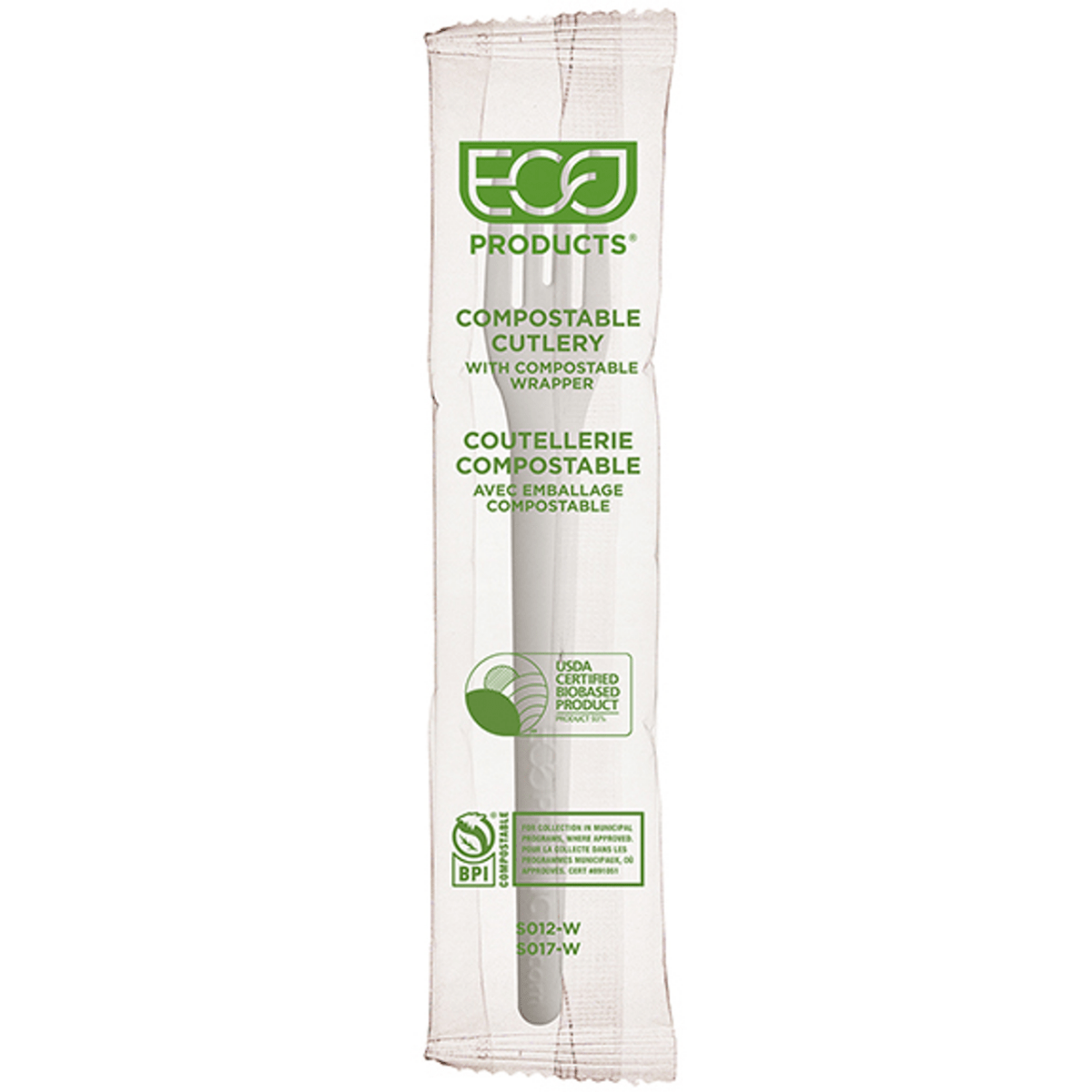 Plantware Renewable & Compostable Individually Wrapped Fork - 6" White, Compostable Wrapper (QTY:50)
