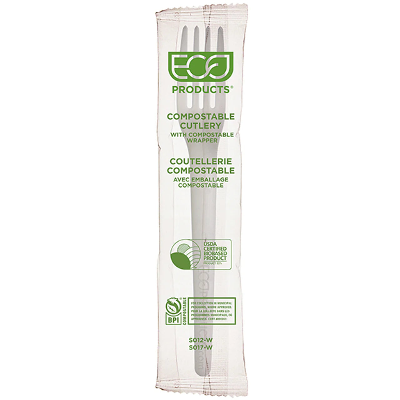 Eco-Products Plantware Renewable Compostable Fork 7" White Individually Wrapped, PLA, Compostable Wrapper (QTY 1000), SKU EP-S017-W