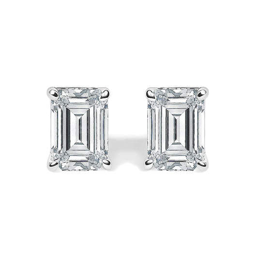 14K White Gold 1/2 Cttw Lab Grown Emerald Cut Diamond Solitaire Stud Earrings