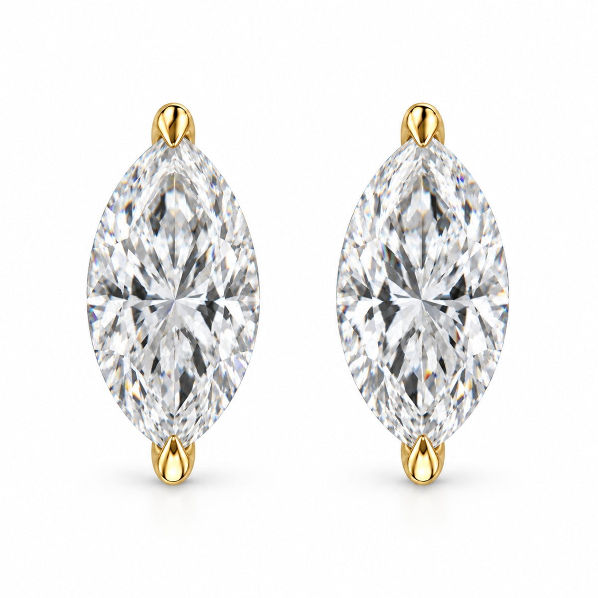 14K White Gold 1/4 Cttw Lab Grown Marquise Diamond Solitaire Stud Earrings