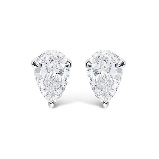 14K White Gold 1.00 Cttw Lab Grown Pear Shaped Solitaire Diamond Stud Earrings
