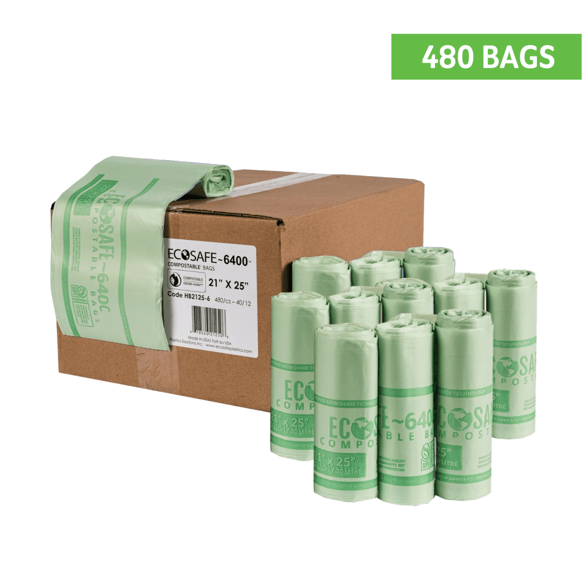 EcoSafe Zero Waste Compostable Bag Liners 8 Gallon 21x25in, SKU HB2125-6