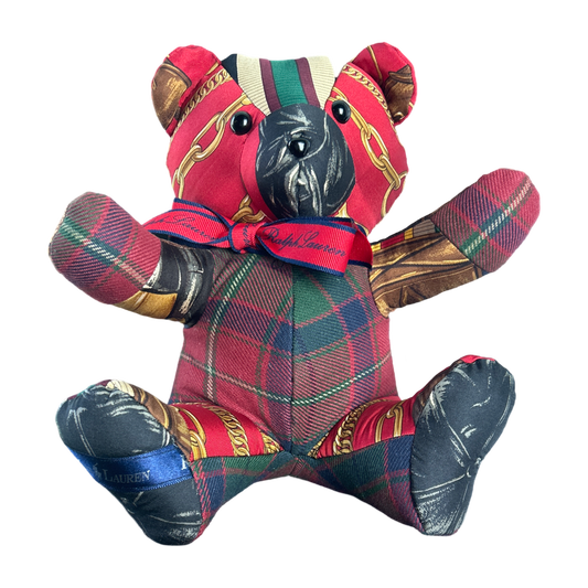 Equestrian Vintage Silk Scarf Patchwork Teddy Bear