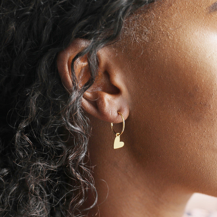 Falling Heart On Earring Hoop | Designed in the UK | 18K Gold Plated Brass