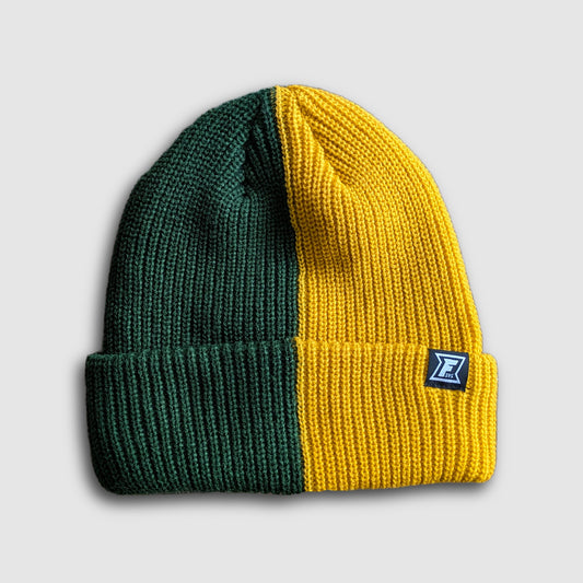 2-Tone Split Color Beanie - Forest/Gold