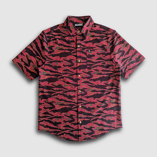 Langley Tech Button Up Shirt - Maroon Tiger Camo