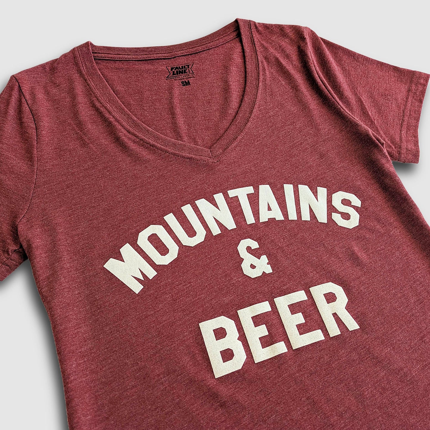 Women's Mountains & Beer V-Neck Tee - Maroon/Ivory