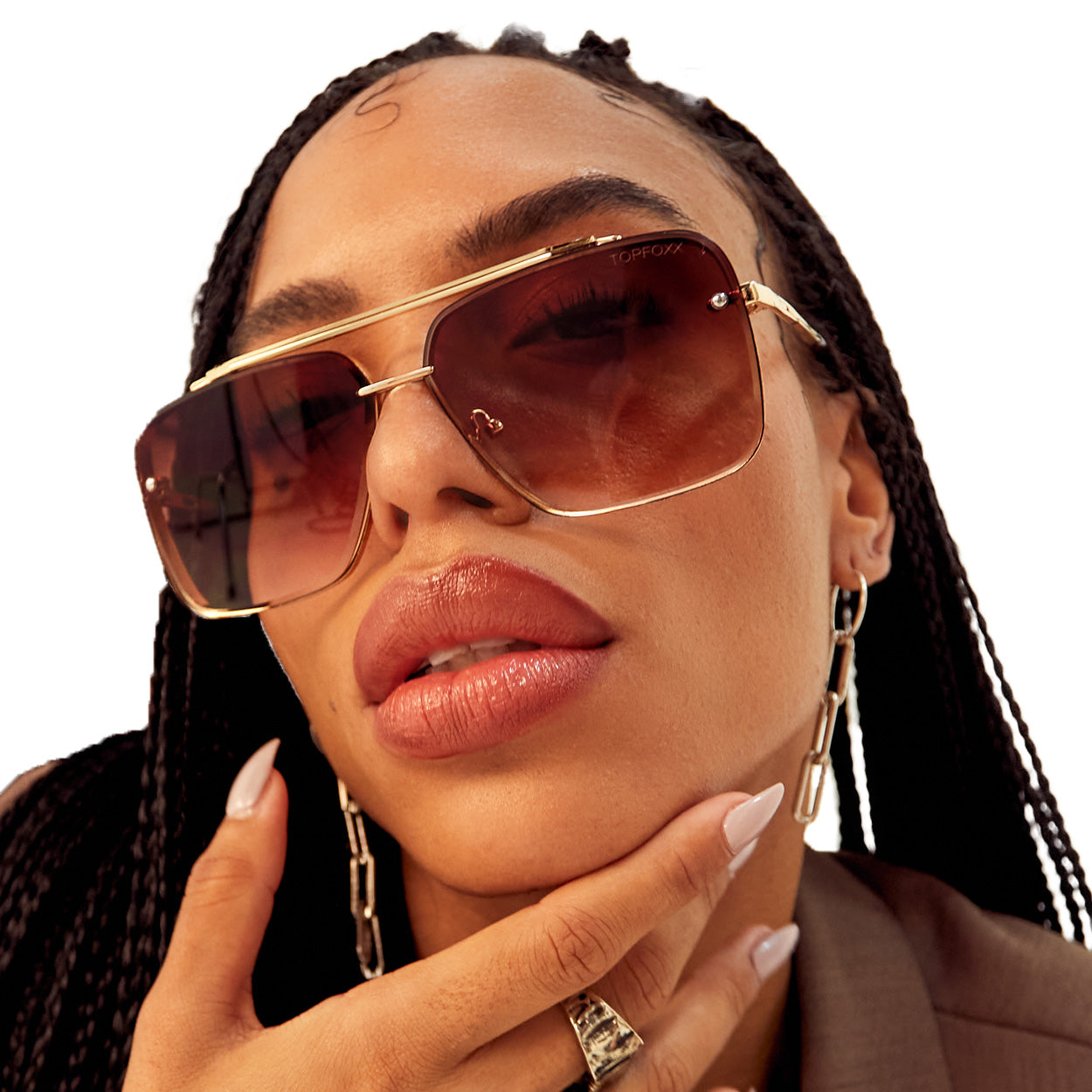 Bella - Coffee Oversized Squared Aviators