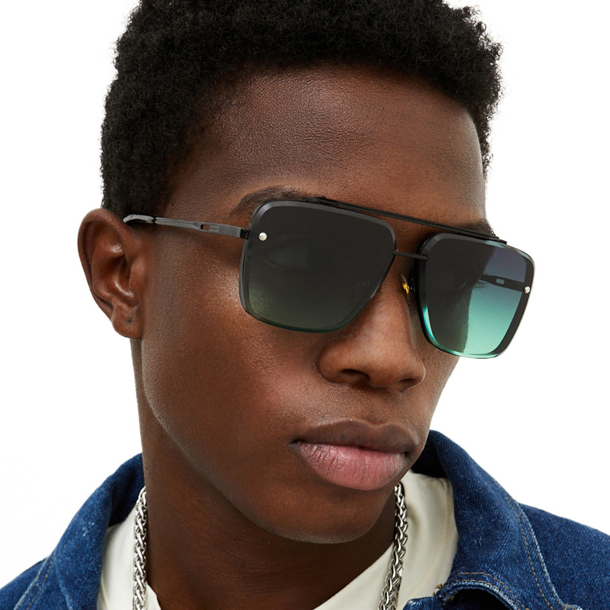 Bella - Dark Green Oversized Squared Aviators