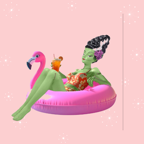 12" Monster Bride in Flamingo Float Summerween Decor
