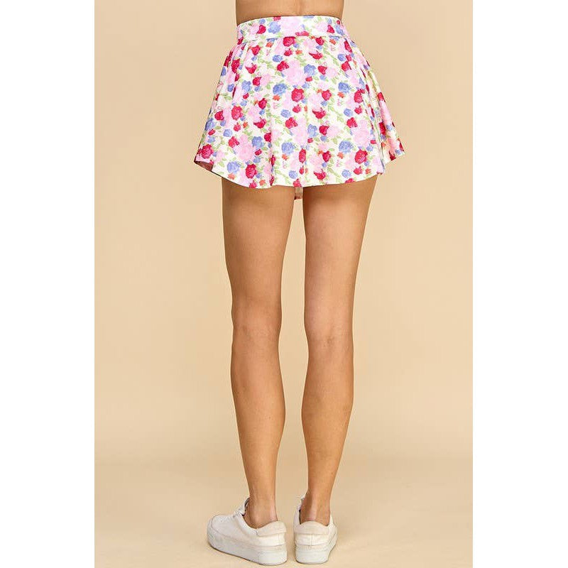 Floral Athletic Skirt with Built-in Undershorts | Pink & Blue Floral Print Skort [Sizes SM-M]