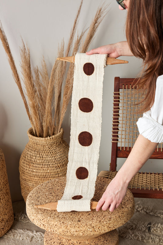 Flourish Bogolan Wall Totem in White with Brown Circles - Osadia Concept Store