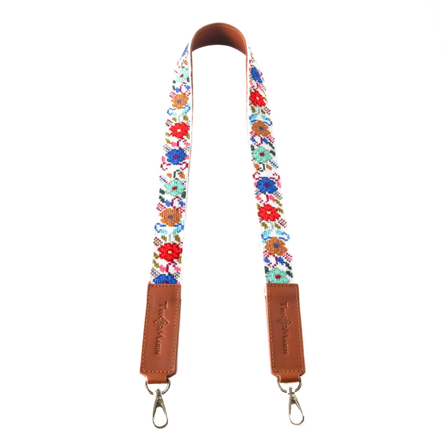 Mai Woven Bag Strap - Flowers with Leather