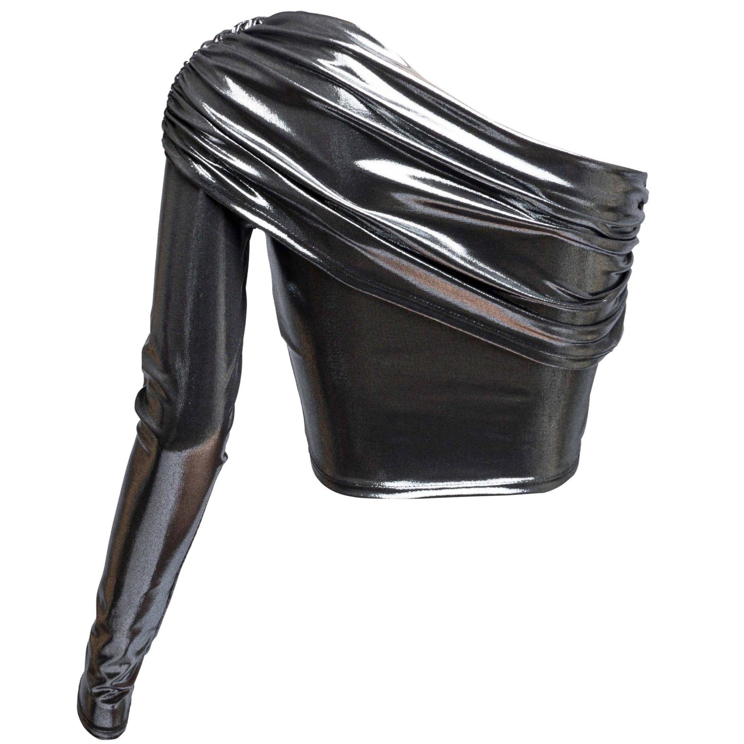 Fold Over One Shoulder Top in Liquid Metal [Sizes S-L]