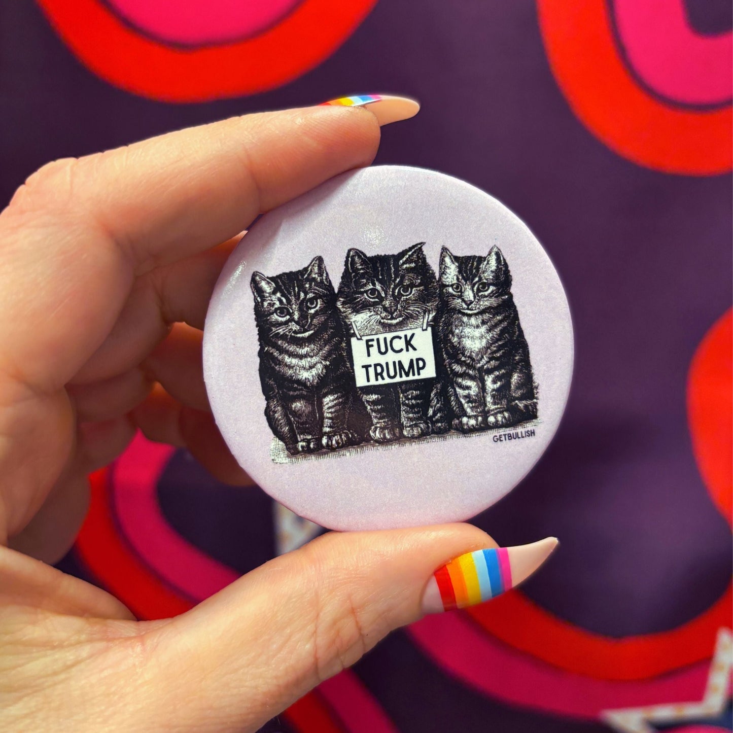 Fuck Trump Vintage Kittens LARGE 2.25" Button Pin Anti-Trump | Cat Lover Pinback Button Badge