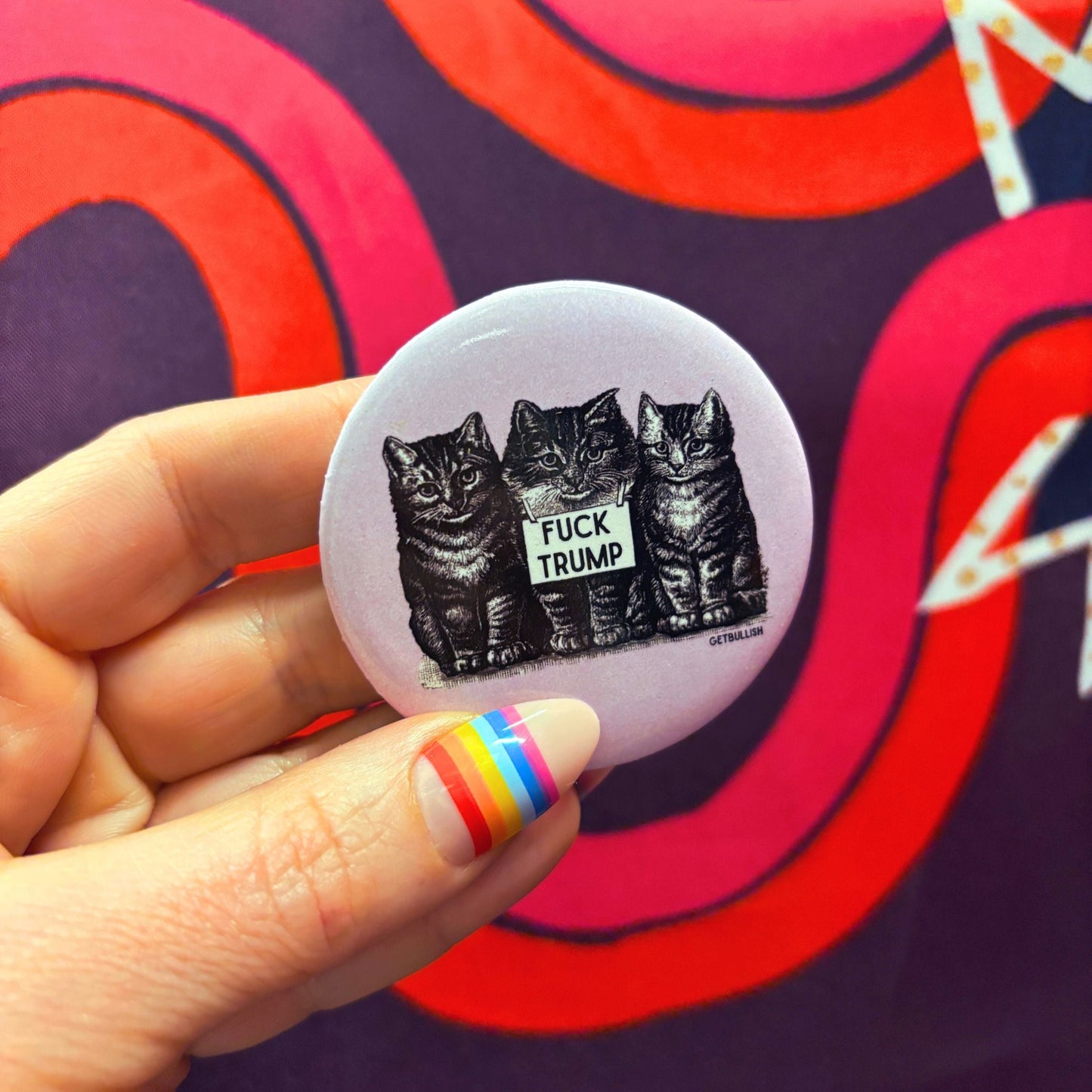 Fuck Trump Vintage Kittens LARGE 2.25" Button Pin Anti-Trump | Cat Lover Pinback Button Badge