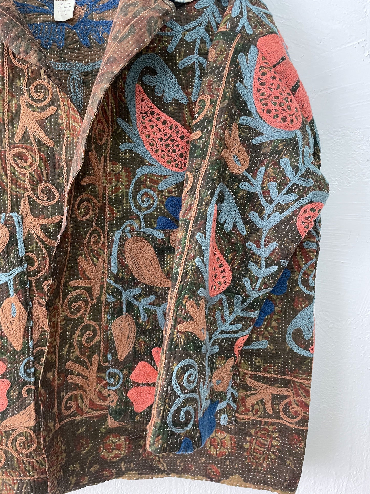 Vintage Suzani Hand-Quilted & Chain-Stitched Quarter Chore Jacket