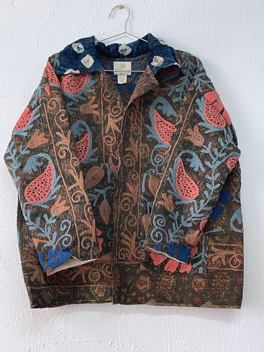 Vintage Suzani Hand-Quilted & Chain-Stitched Quarter Chore Jacket