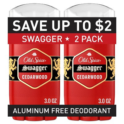 Old Spice Red Collection Solid Deodorant for Men Swagger Scent Aluminum-Free 2pk/3oz - Imperfect Box