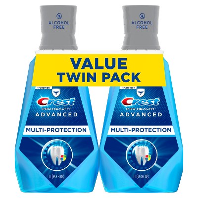 Crest Pro-Health Advanced Multi-Protection Alcohol Free Mouth Wash - Fresh Mint  1L/2pk - New