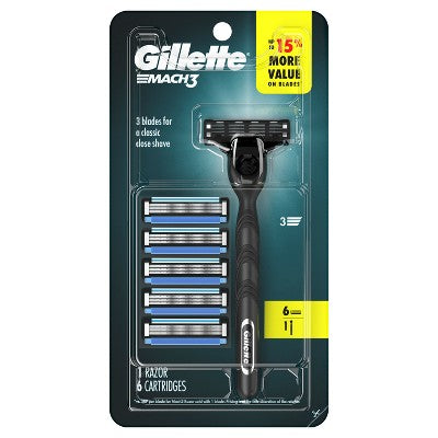 Gillette Mach3 Value Pack Razor Handle + 6 Blade Refills - Imperfect Box