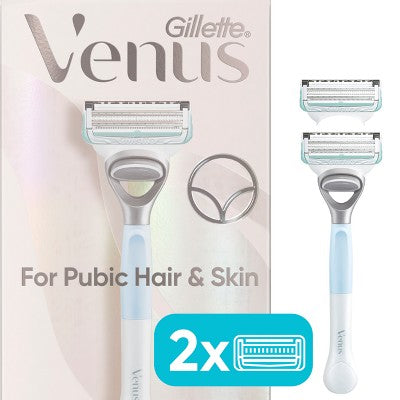 Venus for Pubic Hair & Skin Women's Razor + 2 Razor Blade Refills - New